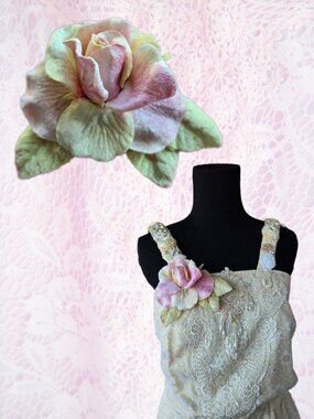 Handmade Blush Pink Velvet Rose Brooch Balletcore Romantic Cottage
